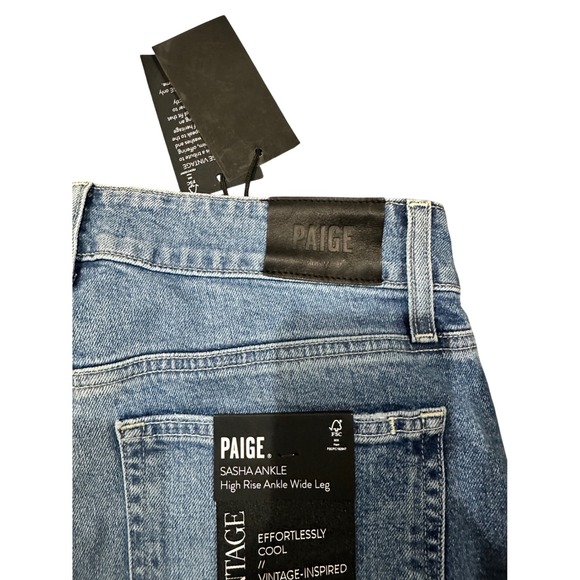 New PAIGE Sasha Ankle High Rise Wide Leg Jeans Vintage Wash Walk of Fame 29 - Picture 4 of 11